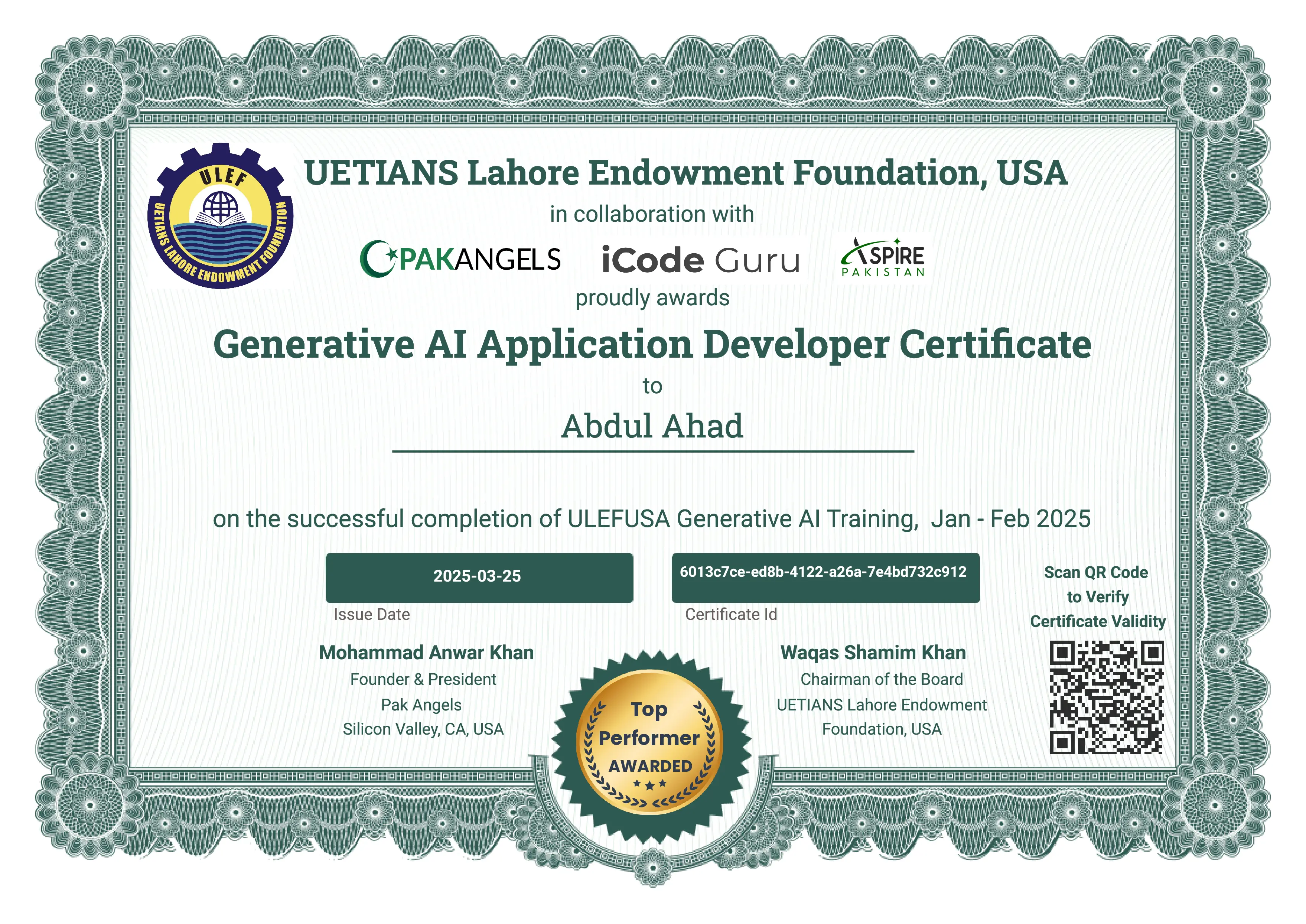 Generative AI Application Developer Certificate